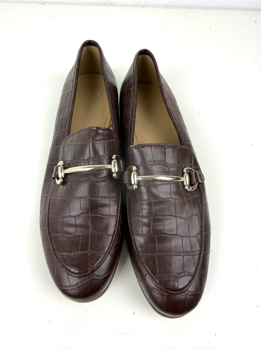H&M Dark Brown Croc-Embossed Faux Leather Bit Loafers